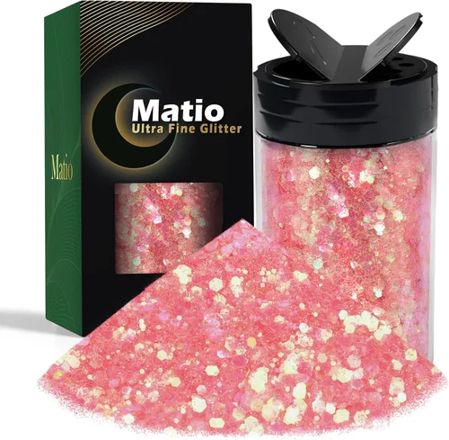 Miniatura 8 de Matio Purpurina gruesa de 7.8 onzas / 7.76 oz de color blanco luna, polvo de purpurina ultrafina, mezcla de copos de PET gruesos, lentejuelas