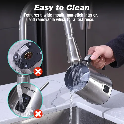 Miniatura 7 de HAUSHOF Espumador de leche, espumador de leche eléctrico 4 en 1 y vaporizador, gran capacidad, máquina de chocolate caliente, máquina automática
