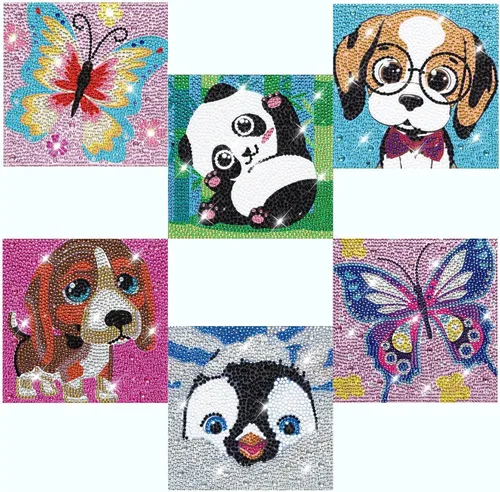 CHWGLFGG Paquete de 6 Kits de Pintura de Diamantes para Principiantes, Kit de Arte de Diamantes 5D DIY para Niños de 6-8-9-10-12 Niñas y Niños, 6