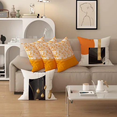 Miniatura 4 de Funda de almohada decorativa para sofá de sala de estar, patrón impreso de doble cara, funda de cojín naranja geométrica abstracta estilo nórdico