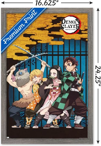 Miniatura 3 de Trends International Demon Slayer - Póster de pared de arte grupal, 14.725 x 22.375 pulgadas, versión enmarcada de madera de granero