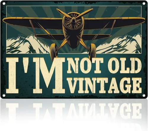 Letrero de metal de avión para pared, decoración de pared con texto en inglés "I'm Not Old, I'm Vintage Aviation Enthusiast Militar", regalo para