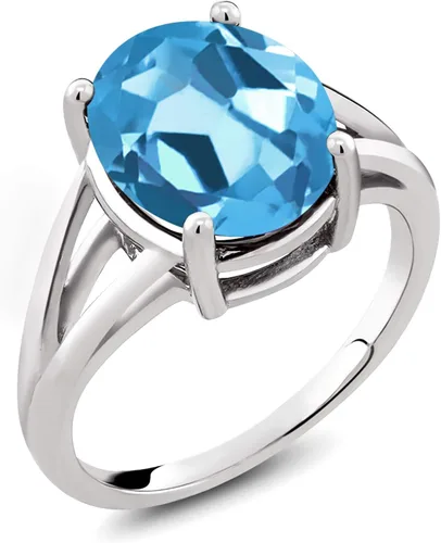 Miniatura 41 de Gem Stone King Anillo solitario con piedra preciosa de 3.00-7.00 quilates Plata de ley 925 Ovalado de 0.47 x 0.49 pulgadas Anillo