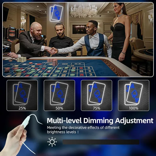 Miniatura 5 de Letreros de Neón de Cartas de Juego para Decoración de Pared Póquer Adolescentes Luz LED Neón Azul Blanco Letrero de Luz USB para Dormitorio Casino