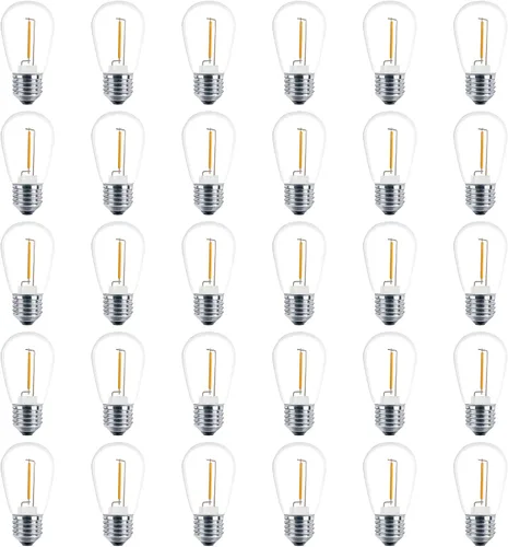 Meconard Paquete de 30 bombillas LED S14 Edison para cadenas de luces exteriores, bombillas de repuesto de 1 vatio para cadenas de luces exteriores,