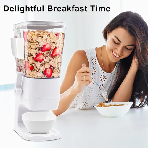 Miniatura 2 de Dispensador de cereales para encimera con cuencos, cucharas, caja de cubiertos, contenedores de cereales de 3.2 L, dispensador de aperitivos para 1