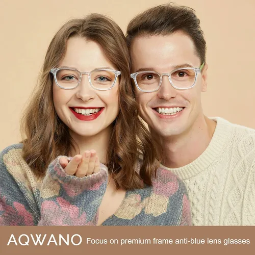 Miniatura 6 de AQWANO 4 Pack Computer Reading Glasses Blue Light Filter Clear Frames Readers Glasses for Men Women Paquete de 4