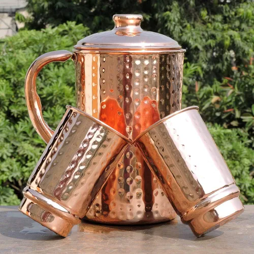 Miniatura 9 de Jarra de cobre de 50.72 onzas con 2 tazas de cobre Juego de jarra de agua de cobre puro y tazas a juego para el hogar y el bienestar, acabado