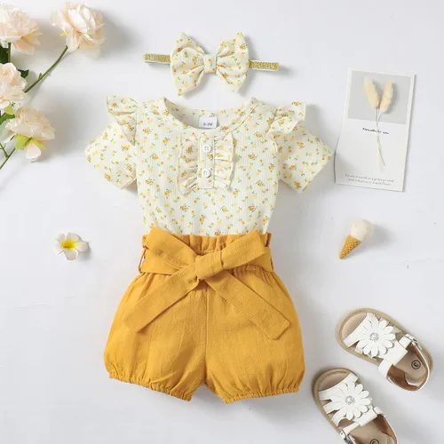 Miniatura 5 de Mioglrie Conjunto de ropa para bebé recién nacida, conjunto de pantalones cortos, lindos trajes de verano para bebés, ropa de bebé de algodón