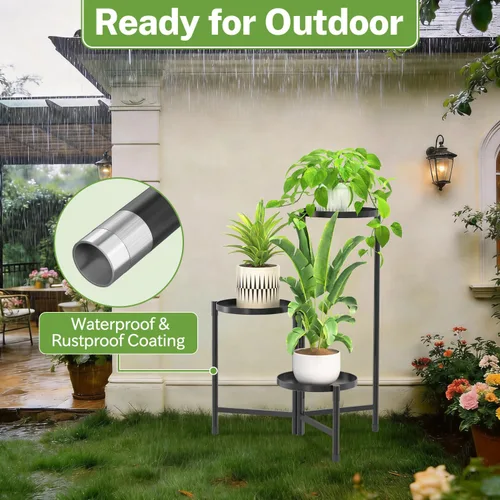 Miniatura 6 de iDavosic.ly Soporte grande para plantas de 3 niveles para interiores con bandeja de 10 pulgadas de ancho, estante de metal para exhibición de flores