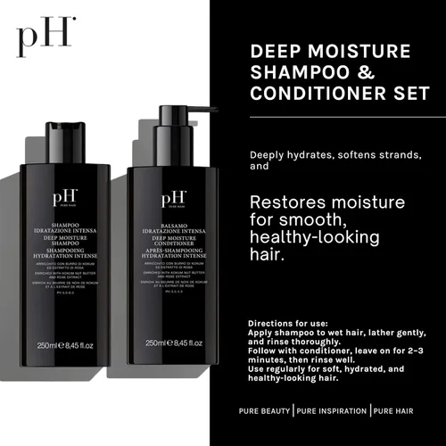 Miniatura 2 de pH PURE HAIR Set de champú y acondicionador de humedad profunda, fórmula hidratante para cabello seco dañado, enriquecido con mantequilla de nuez