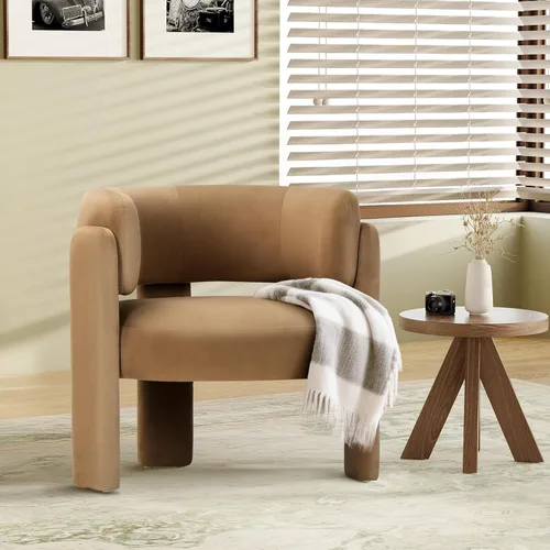 Miniatura 14 de COLAMY Silla decorativa moderna de terciopelo, silla tapizada, cómoda silla con brazo lateral con 3 patas para sala de estar, dormitorio, lectura