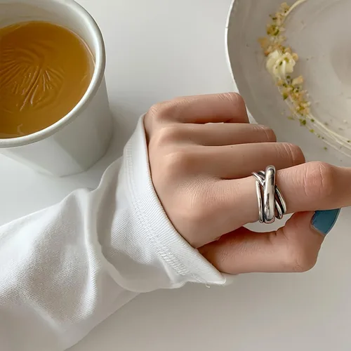 Miniatura 118 de Anillo de plata de ley 925, minimalista, ajustable, hecho a mano, para mujeres y niñas