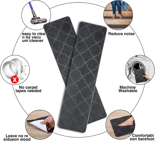 Miniatura 4 de Peldaños de escalera para escalones de madera 15 piezas - 8x30 pulgadas Alfombra corredor para escaleras interior Alfombrillas antideslizantes