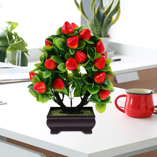 Miniatura 9 de Planta de fresa sintética en maceta de 9.45 pulgadas, bonsái artificial, adornos falsos para decoración de mesa en el hogar, oficina, decoración