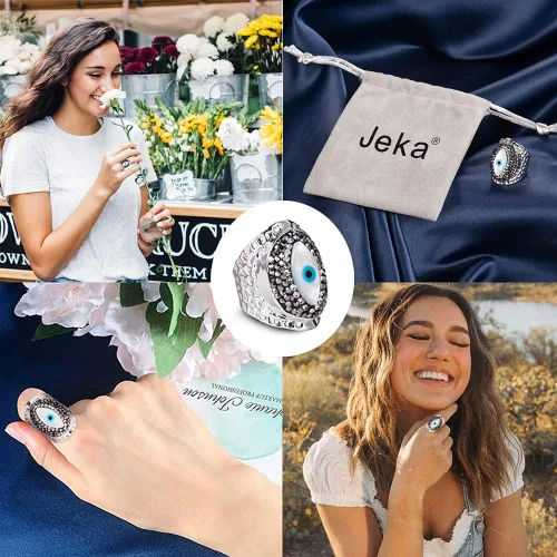 Miniatura 2 de Jeka Anillo de ojo malvado, joyería hippie punk cool anillos Mal De Ojo protección turca, Oro