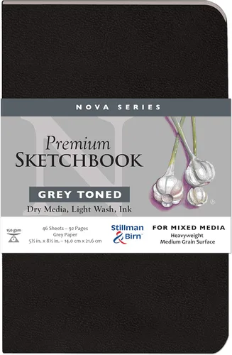 Stillman & Birn Nova Series - Cuaderno de bocetos de tapa blanda gris, 5.5 x 8.5 pulgadas, 150 GSM (pesado), papel gris, superficie de grano medio