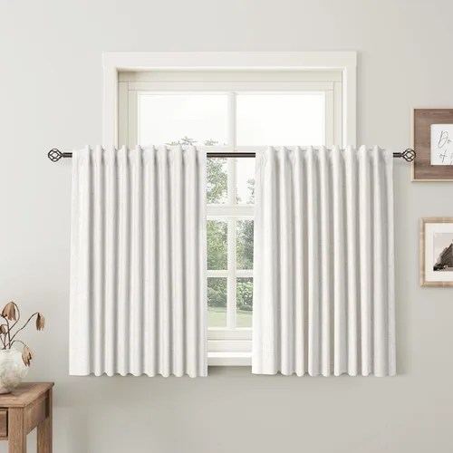 Miniatura 24 de Natural Linen 100% Blackout Curtains for Bedroom 98 Inch Length 2 Panels Set Back Tab Cream Neutral Farmhouse Living Room Darkening Curtain Track
