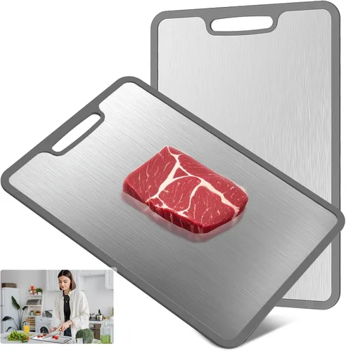 Miniatura 8 de Tabla de cortar de titanio, tabla de cortar para tablas de cortar de cocina de doble cara con titanio puro y paja de trigo PP, fácil de limpiar