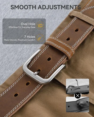 Miniatura 3 de CHAOREN Cinturón de cuero de grano completo para hombre, cinturones de trabajo para hombres, resistentes, uso diario para pantalones de mezclilla