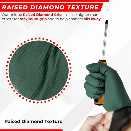 Miniatura 3 de Guantes industriales de nitrilo de 2 capas de 8.5 milésimas de pulgada de grosor, desechables, resistentes a desgarros, textura de diamante elevado