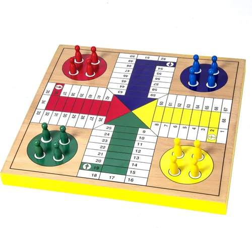 Miniatura 2 de AMEROUS Juego de mesa de ludo de madera de 12 pulgadas - Serpientes y escaleras, reversible 2 en 1, juego de dados familiar de 1-4 jugadores, juego