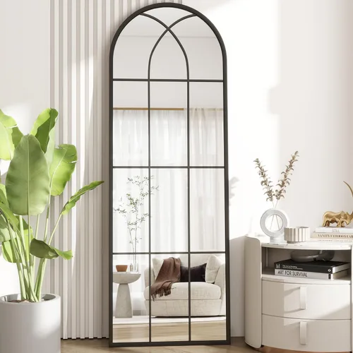 Miniatura 8 de Dewfig - Espejo de ventana arqueado de longitud completa de 65"x 22", espejo de pared, espejos de pie, espejos largos de cuerpo completo