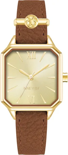 Nine West Reloj con correa acentuada con encanto con logotipo para mujer, NW2878