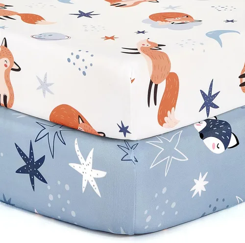 Miniatura 54 de Pack n Play Sheets, BROLEX 2 Pack Mini Crib Sheets,Stretchy Portable Fitted Playard Sheet Set, Convertible Playard Mattress Cover,Ultra Soft
