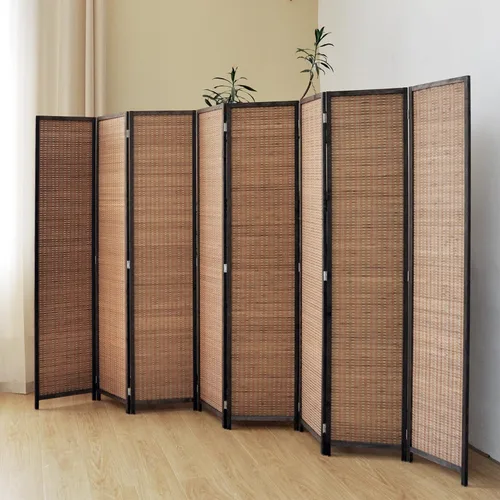 Miniatura 2 de 3 Panel Bamboo Room Divider for Home & Office, 5.6 ft Tall Folding Partition Wall in Natural Beige, Double-Sided Privacy Screen for Room Separation