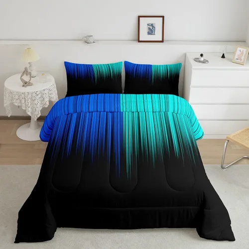 Miniatura 11 de Feelyou Juego de edredón geométrico degradado para adolescentes, tamaño individual, para niños y mujeres, azul, rojo y negro, juego de ropa de cama