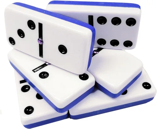 Miniatura 2 de Marion & Co. Dominó Doble Seis 6 Fichas de Dos Tonos Azul y Blanco Tamaño Profesional Jumbo de Torneo con Giradores en Bolsa de Terciopelo Negro Dos