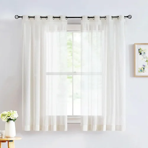 Miniatura 20 de FMFUNCTEX Cortinas Transparentes de Lino para Dormitorio, Cortinas Beige de 84 Pulgadas de Largo para Sala de Estar, Cortinas de Ventana de Mezcla