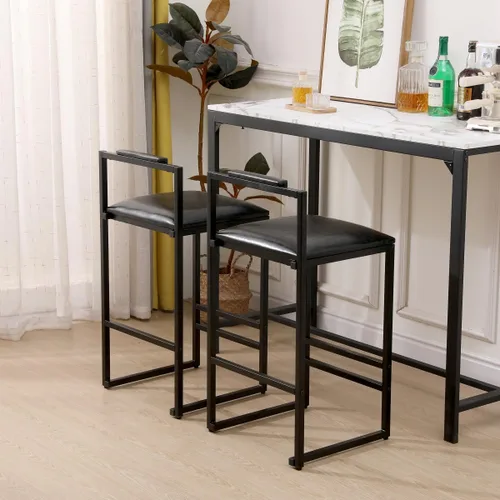 Miniatura 3 de Juego de 2 taburetes de bar modernos tapizados de piel sintética sin brazos con respaldo para bar en casa, comedor, isla de cocina, bistró, club