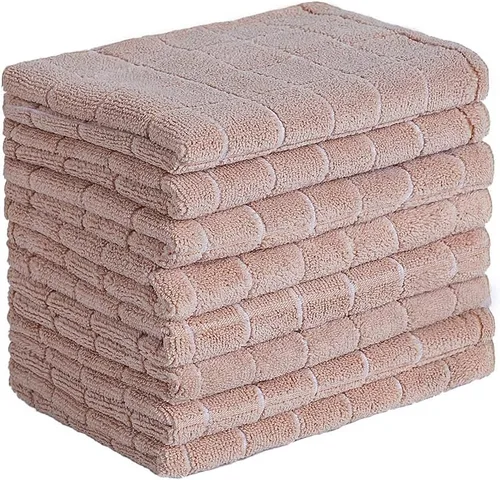 Toallas de cocina de microfibra, suaves, superabsorbentes y sin pelusas, paquete de 8 (colores camello con diseño de enrejado), 26 x 18 pulgadas