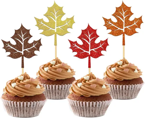Miniatura 13 de 24 adornos de otoño para cupcakes para decoración del día de Acción de Gracias, lazo con purpurina para pasteles Thankful Blessed Grateful