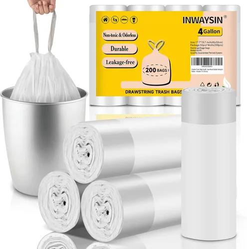 Miniatura 9 de Bolsas de basura pequeñas de 4 galones con cordón, Inwaysin bolsas de basura de 4 galones extra fuertes, bolsas de basura pequeñas para bote