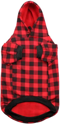 Miniatura 6 de Sudadera con Capucha a Cuadros Rojos para Perros, Ropa para Mascotas con Capucha y Bolsillo (XS)