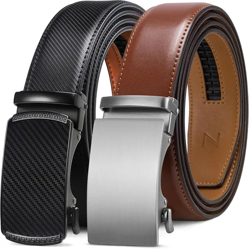 Miniatura 20 de Zitahli - 2 paquetes de cinturón de trinquete de cuero para hombre, cinturón de regalo para hombre, para vestir y casual, ajuste para adaptarse