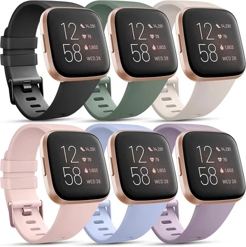 Miniatura 12 de Paquete de 6 correas para reloj inteligente Fitbit Versa 2, pulseras deportivas clásicas suaves de repuesto para mujeres y hombres