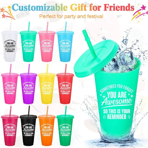 Miniatura 3 de Inbagi Paquete de 24 vasos de plástico de 24 onzas con tapas y pajita, regalo de la semana de la CNA, con texto en inglés "Thank You Are Awome