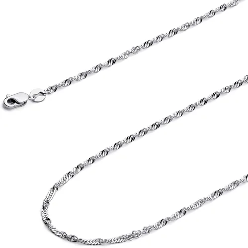 Miniatura 2 de Collar de cadena de Singapur sólido de 0.059 in de oro amarillo o blanco o tricolor de 14 quilates con cierre de pinza de langosta