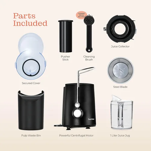 Miniatura 6 de Peach Street Exprimidor centrífugo de 700 W, extractor de jugo, alimentador de 3 pulgadas de ancho para frutas enteras, verduras, con filtro de Negro