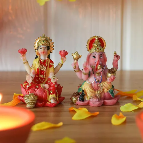 Miniatura 3 de Estatua de Dios indio Ganesh Lakshmi – 2.5 pulgadas de alto Dios hindú Señor Ganesha ídolo para decoración de coche, figura de diosa Laxmi