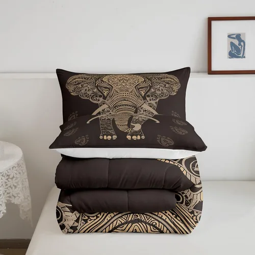 Miniatura 5 de Feelyou Juego de edredón con estampado de elefante étnico para niñas y niños, edredón de elefante, estilo bohemio exótico, juego de ropa de cama