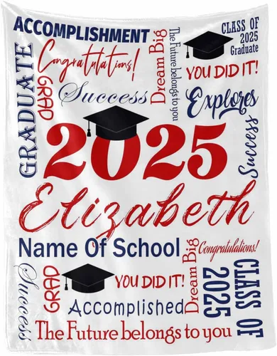 Miniatura 10 de MyPupSocks Manta personalizada de graduación 2025, clase de con nombre de la universidad, regalos personalizados, manta con texto para sobrina