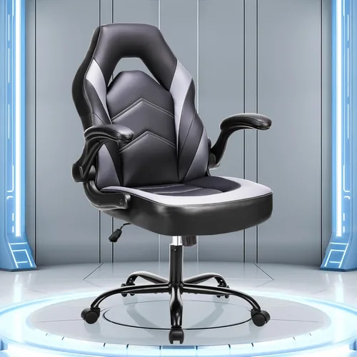 Miniatura 12 de NEWBULIG Silla de escritorio para juegos de computadora, soporte lumbar ergonómico grande con reposabrazos abatibles y ruedas giratorias de 360°