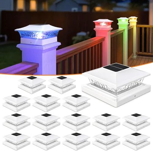 Miniatura 9 de APONUO - Luces solares para punta de poste con 8 colores RGB sólidos y flujo multicolor - Paquete de 4 luces solares para postes de 6x6, IP65