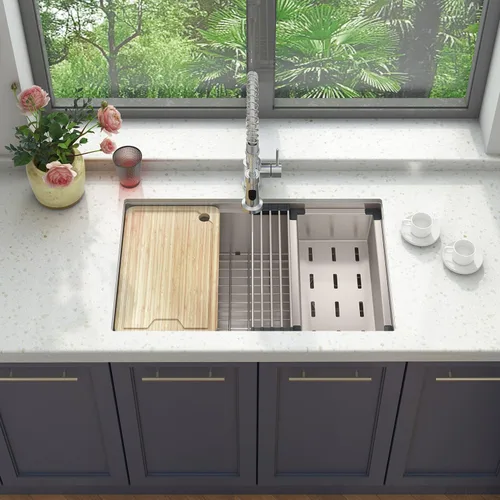 Miniatura 11 de Sinber HU3018S - Fregadero de cocina de un solo tazón con montaje bajo encimera, 30" x 18" x 10", acabado satinado de acero inoxidable calibre 18 304