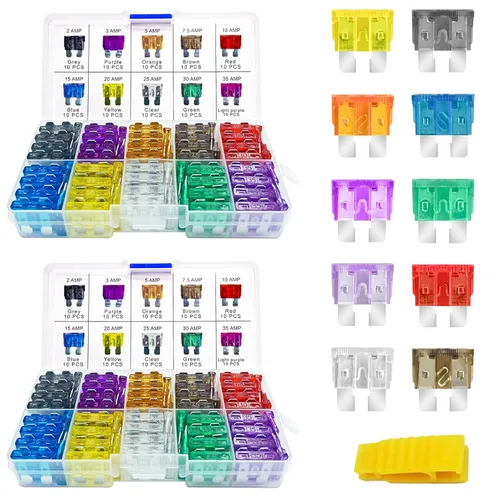 MuHize Kit de fusibles de hoja – Surtido de 200 fusibles de hoja estándar (2A 3A 5A 7.5A 10A 15A 20A 25A 30A 35A), repuesto para marino, barco, RV,
